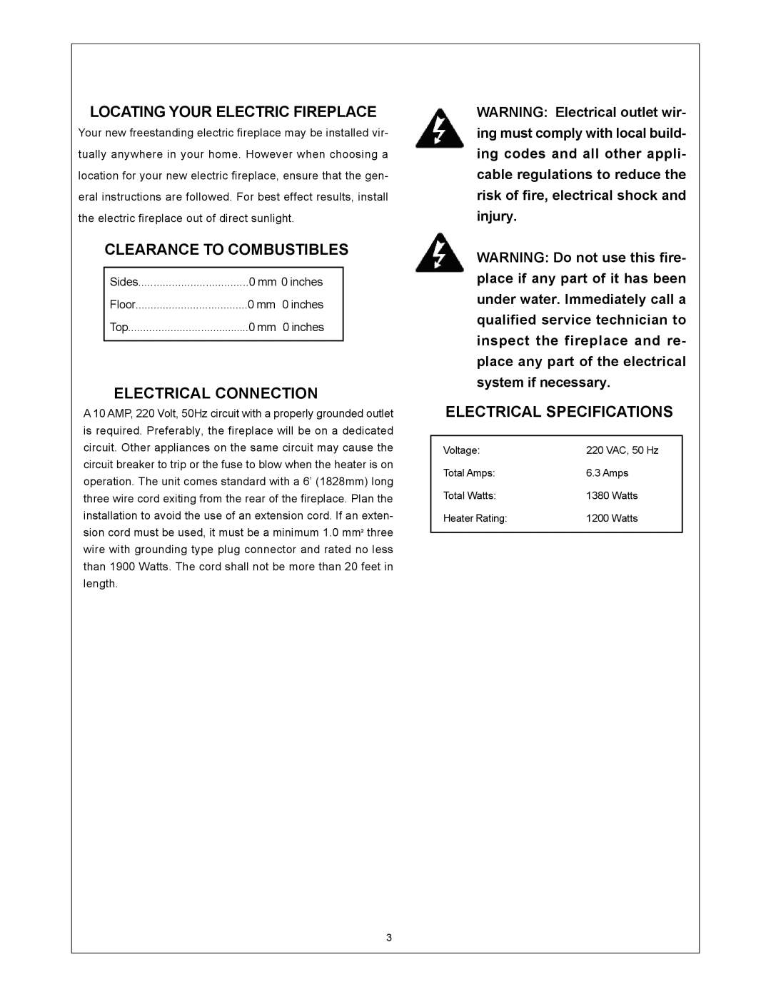 Procom SFE23RE, SFE33RE installation instructions Clearance to Combustibles 