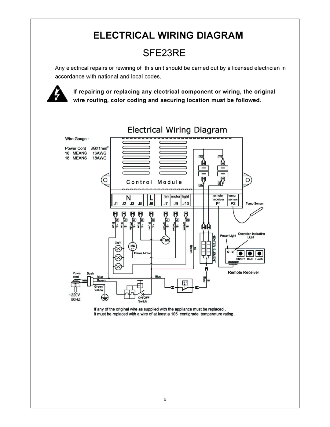 Procom SFE33RE, SFE23RE installation instructions Electrical Wiring Diagram 