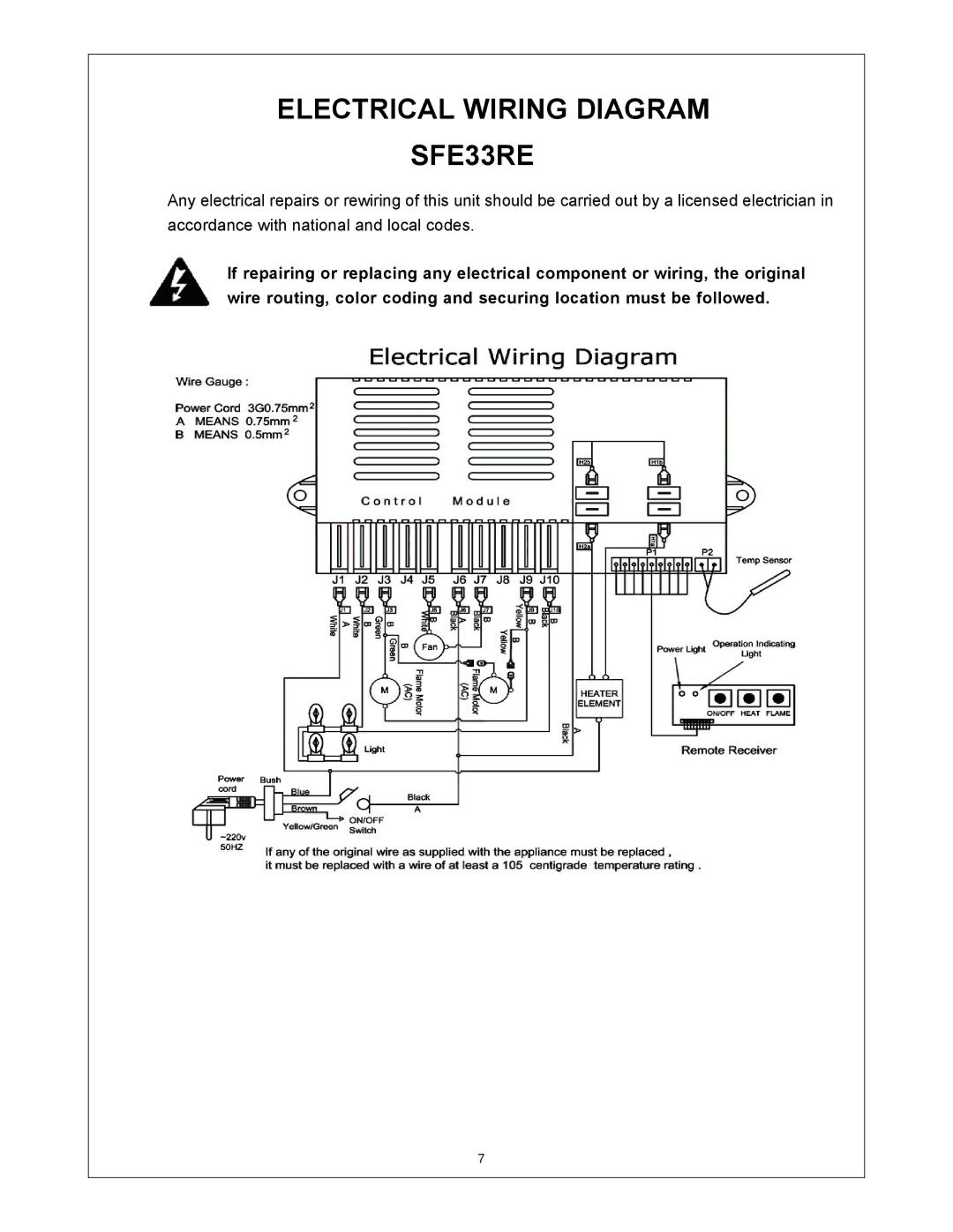 Procom SFE23RE installation instructions Electrical Wiring Diagram SFE33RE 