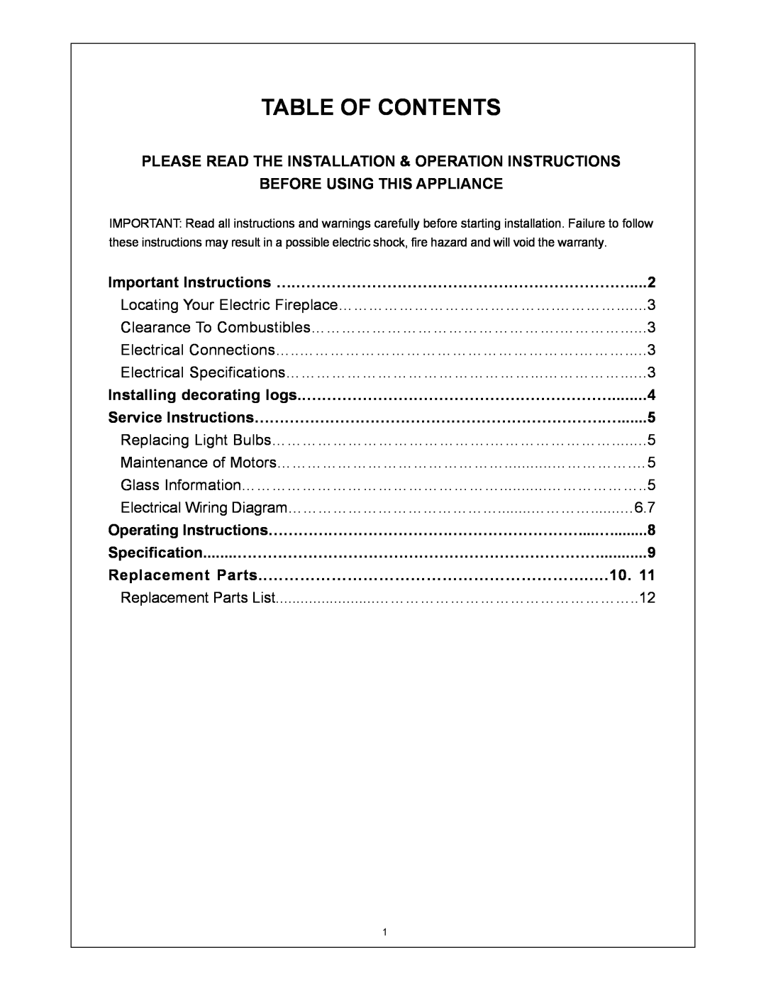 Procom SFE23RE, SFE33RE installation instructions Table Of Contents 