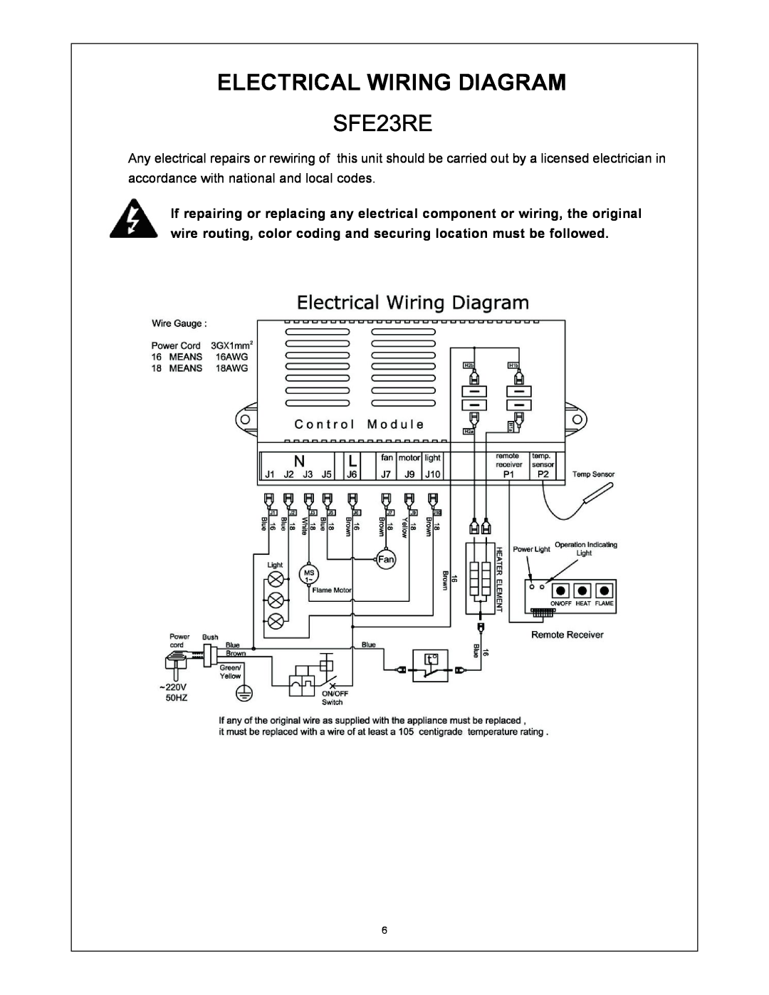 Procom SFE33RE, SFE23RE installation instructions Electrical Wiring Diagram 
