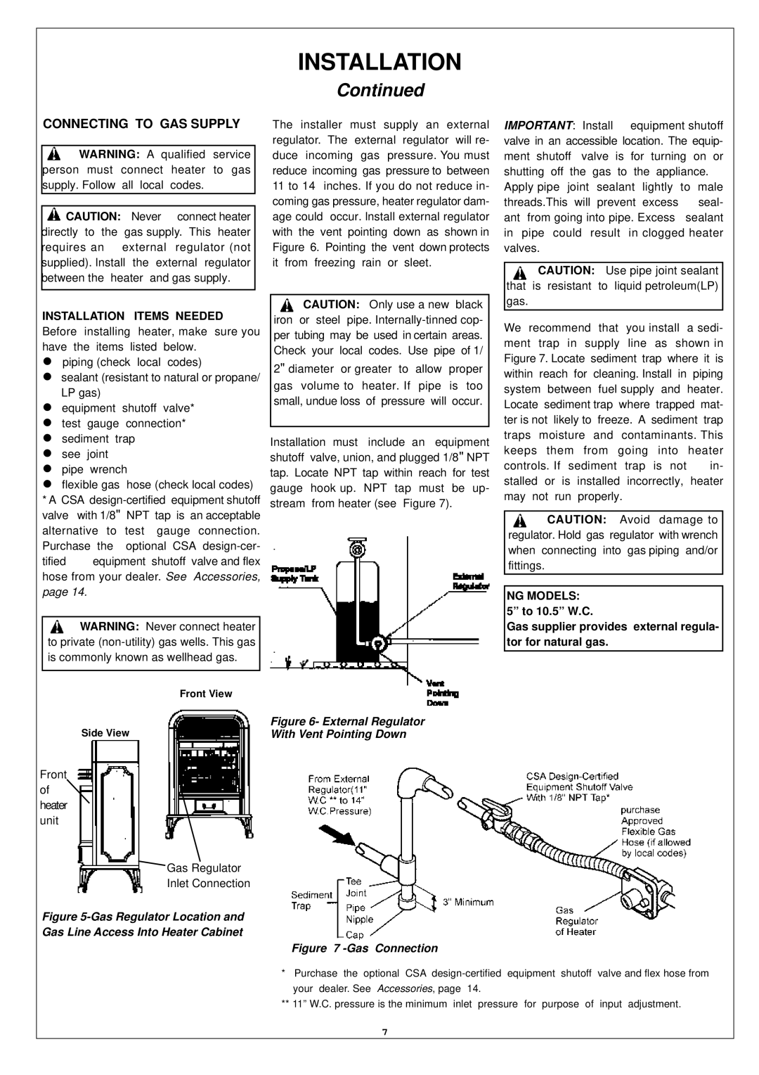 Procom SN250TYLA-D, SL250TYLA-D installation manual Installation, Connecting to GAS Supply 