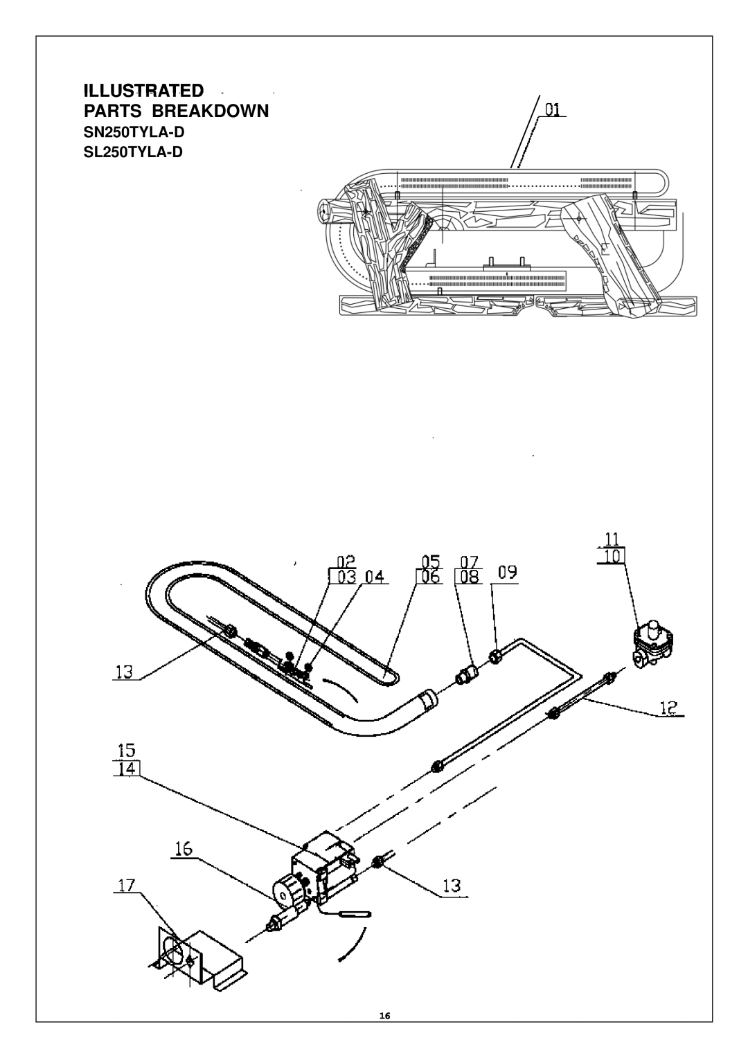Procom installation manual Illustrated Parts Breakdown, SN250TYLA-D SL250TYLA-D 