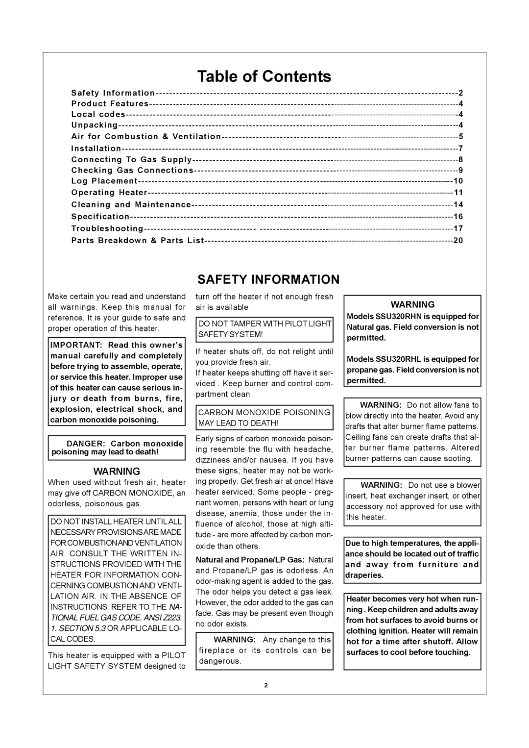 Procom SSU320RHL-S, SSU320RHN-GB, SSU320RHN-S, SSU320RHL-GB, SSU320RHN-B, SSU320RHL-B installation manual Table of Contents 