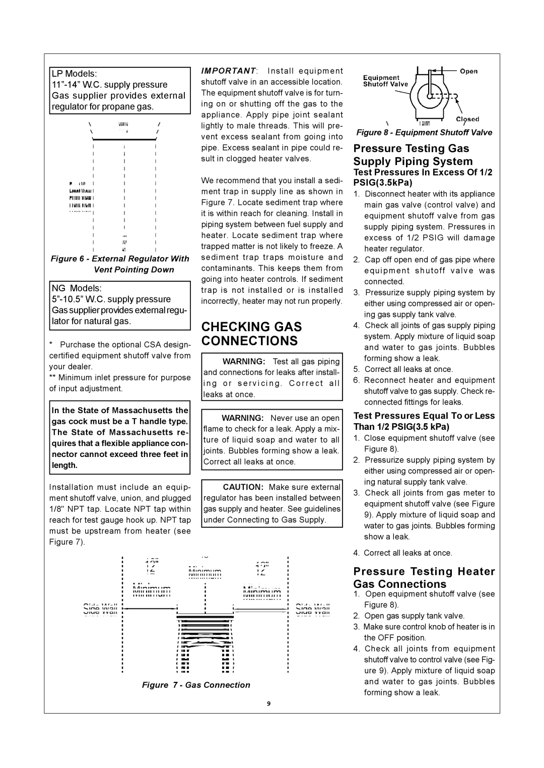 Procom SSU320RHN-GB, SSU320RHN-S, SSU320RHL-S Checking GAS Connections, Test Pressures In Excess Of 1/2 PSIG3.5kPa 