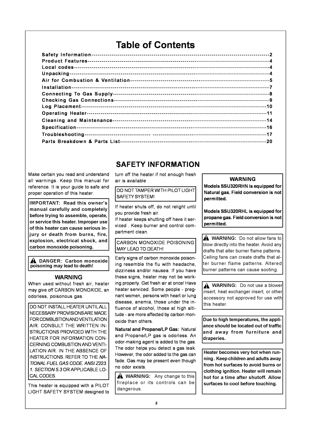 Procom SSU320RHL-S, SSU320RHN-GB, SSU320RHN-S, SSU320RHL-GB, SSU320RHN-B, SSU320RHL-B Safety Information, Table of Contents 