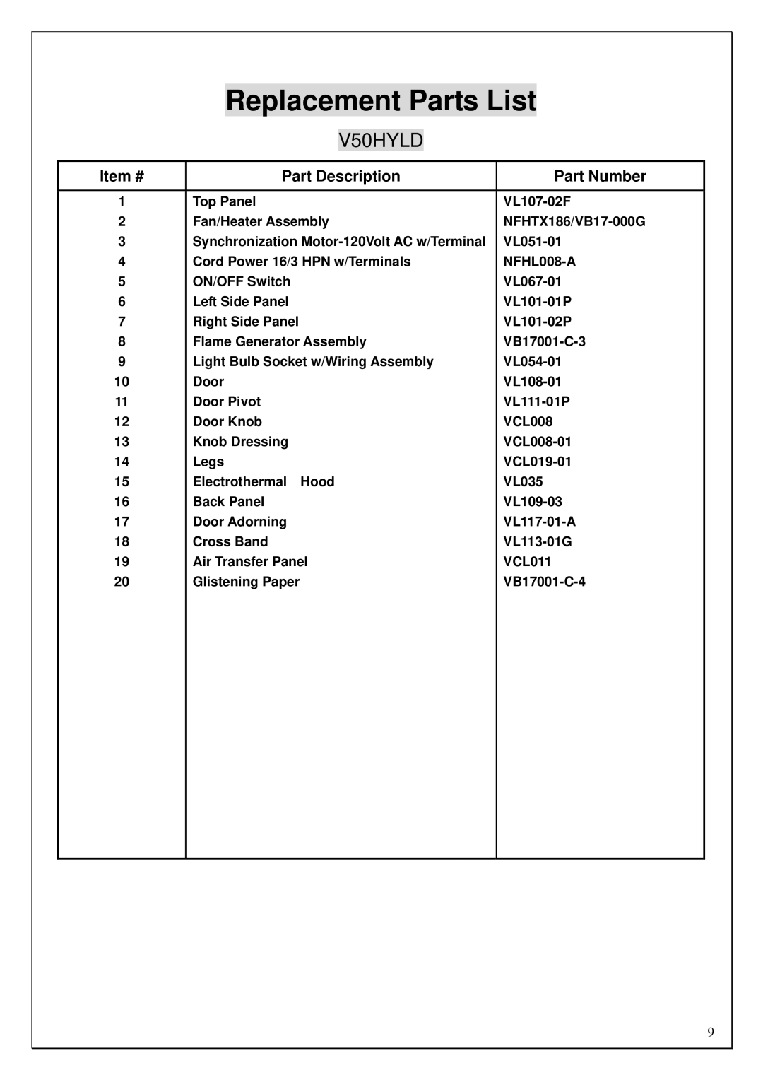 Procom V50HYLC installation instructions V50HYLD 