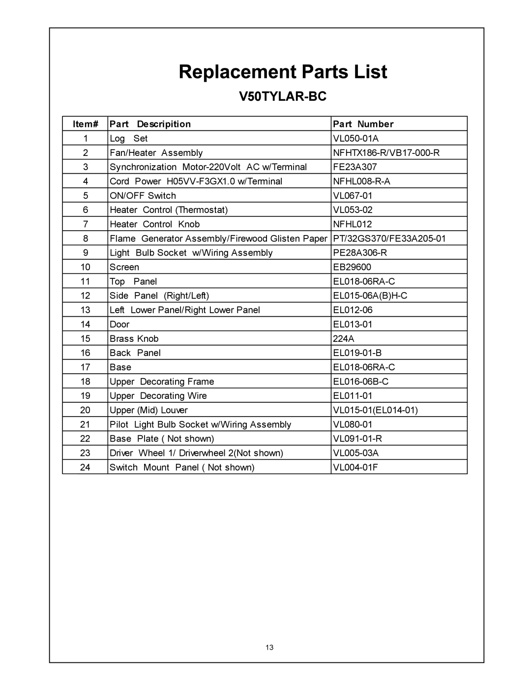 Procom V50TYLA-O, V50TYLA-DO, V50TYLA-C, V50TYLA-BC installation instructions V50TYLAR-BC 