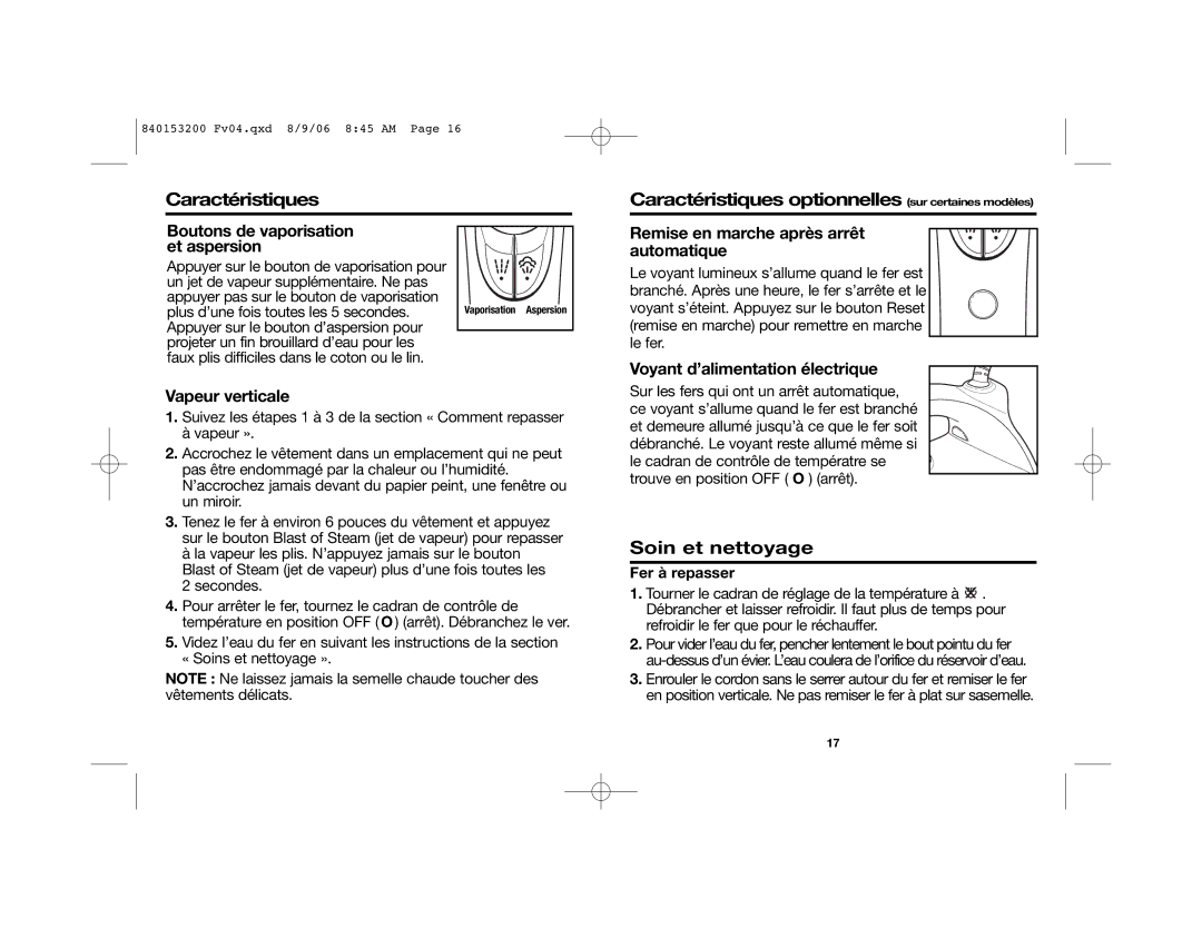 Proctor-Silex 17135, 17130, 17150 manual Soin et nettoyage, Remise en marche après arrêt automatique 