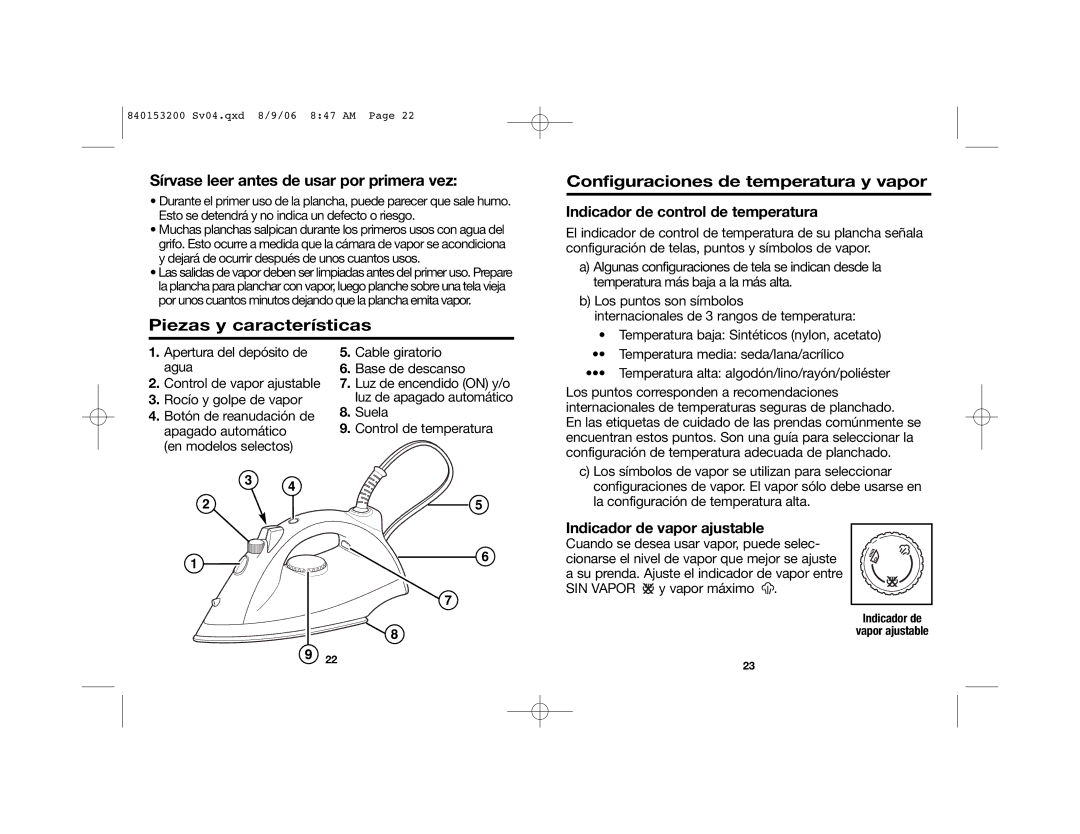 Proctor-Silex 17135, 17130, 17150 manual Sírvase leer antes de usar por primera vez, Indicador de control de temperatura 