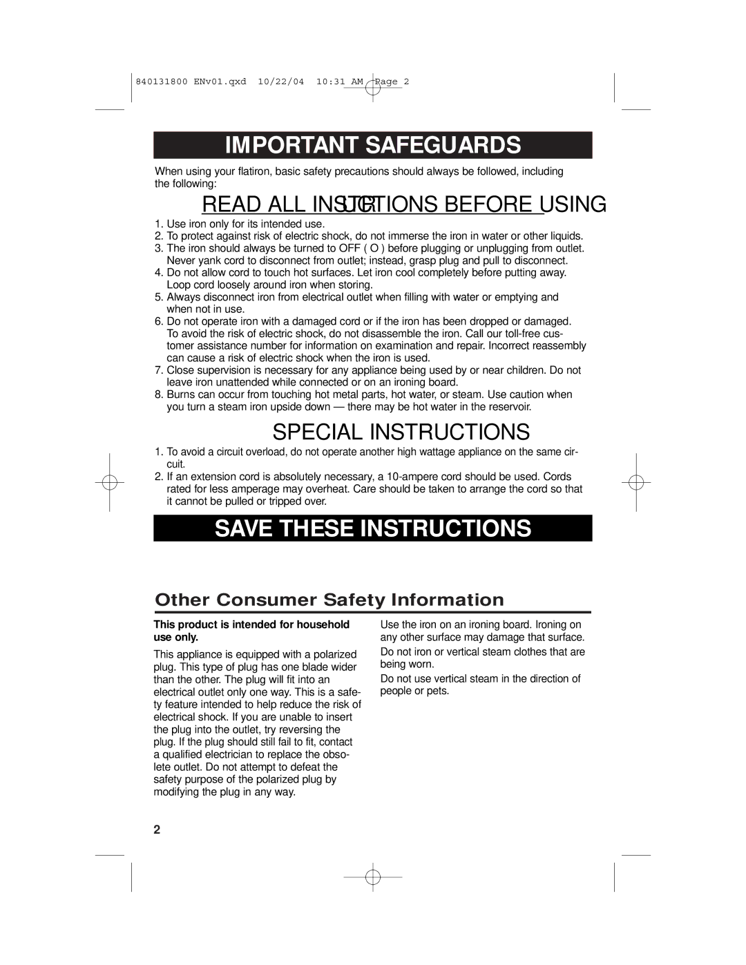 Proctor-Silex 17610, 17600 manual Important Safeguards 