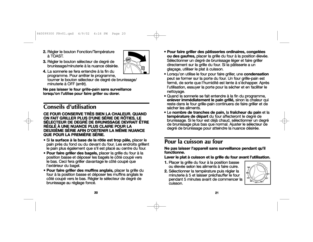 Proctor-Silex 31135 manual Conseils d’utilisation, Pour la cuisson au four 