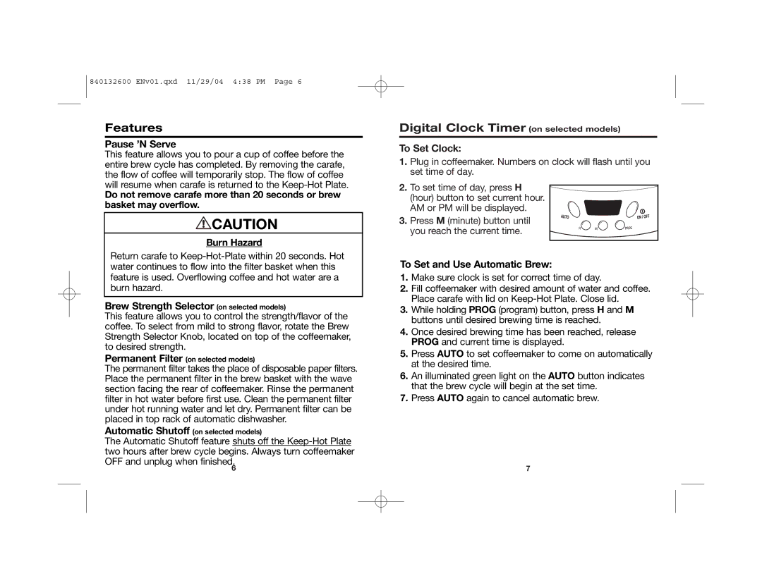 Proctor-Silex 48575 manual Features, Digital Clock Timer on selected models 