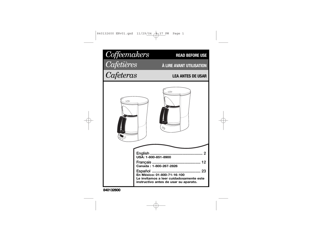 Proctor-Silex 48575 manual Read Before Use, Coffeemakers Cafetières, Cafeteras, À Lire Avant Utilisation Lea Antes De Usar 