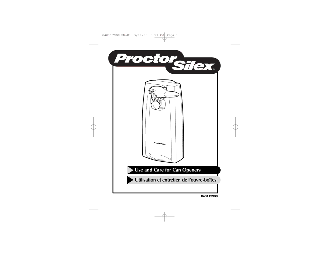 Proctor-Silex 75217 manual Use and Care for Can Openers 