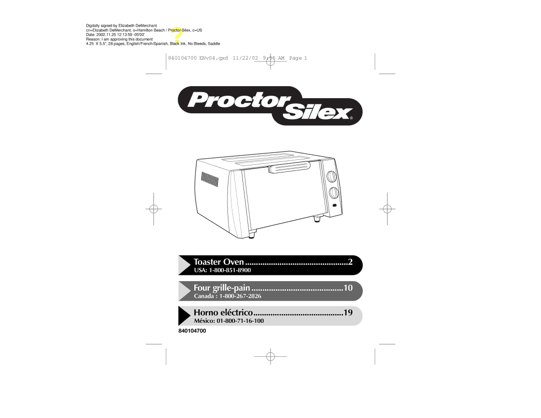 Proctor-Silex 840104700 manual Horno eléctrico 