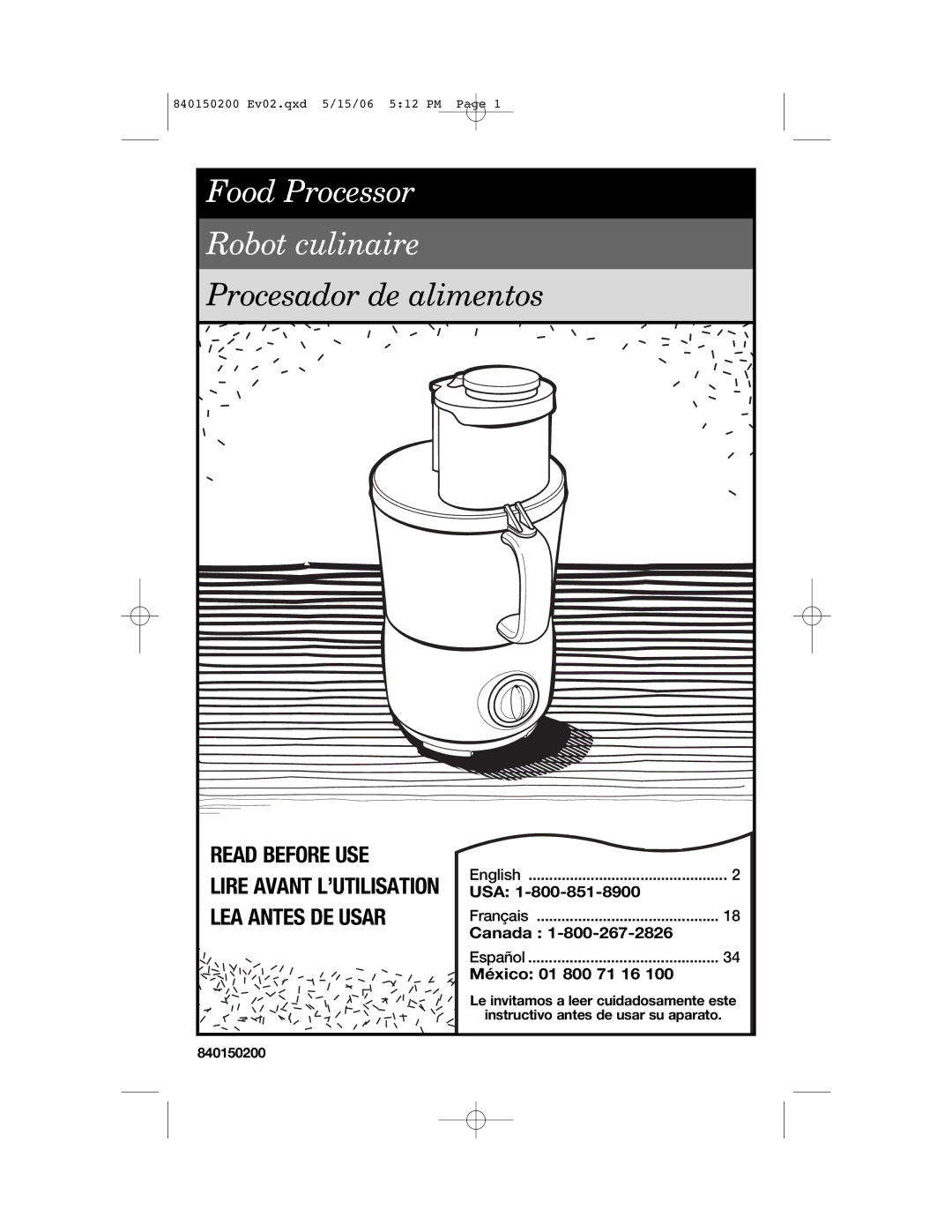 Proctor-Silex 840150200 manual Usa, Canada, México 01 800 71 16 