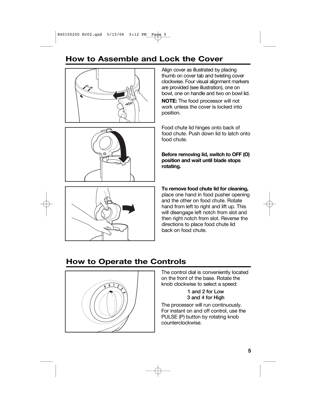 Proctor-Silex 840150200 manual How to Assemble and Lock the Cover, How to Operate the Controls 