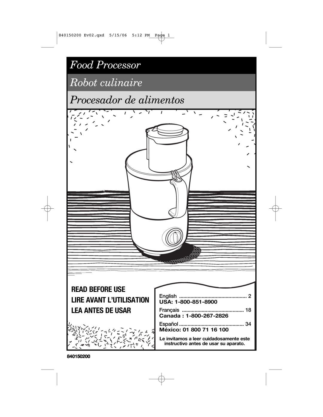 Proctor-Silex 840150200 manual Read Before Use, Lire Avant L’Utilisation Lea Antes De Usar, Canada, México 01 