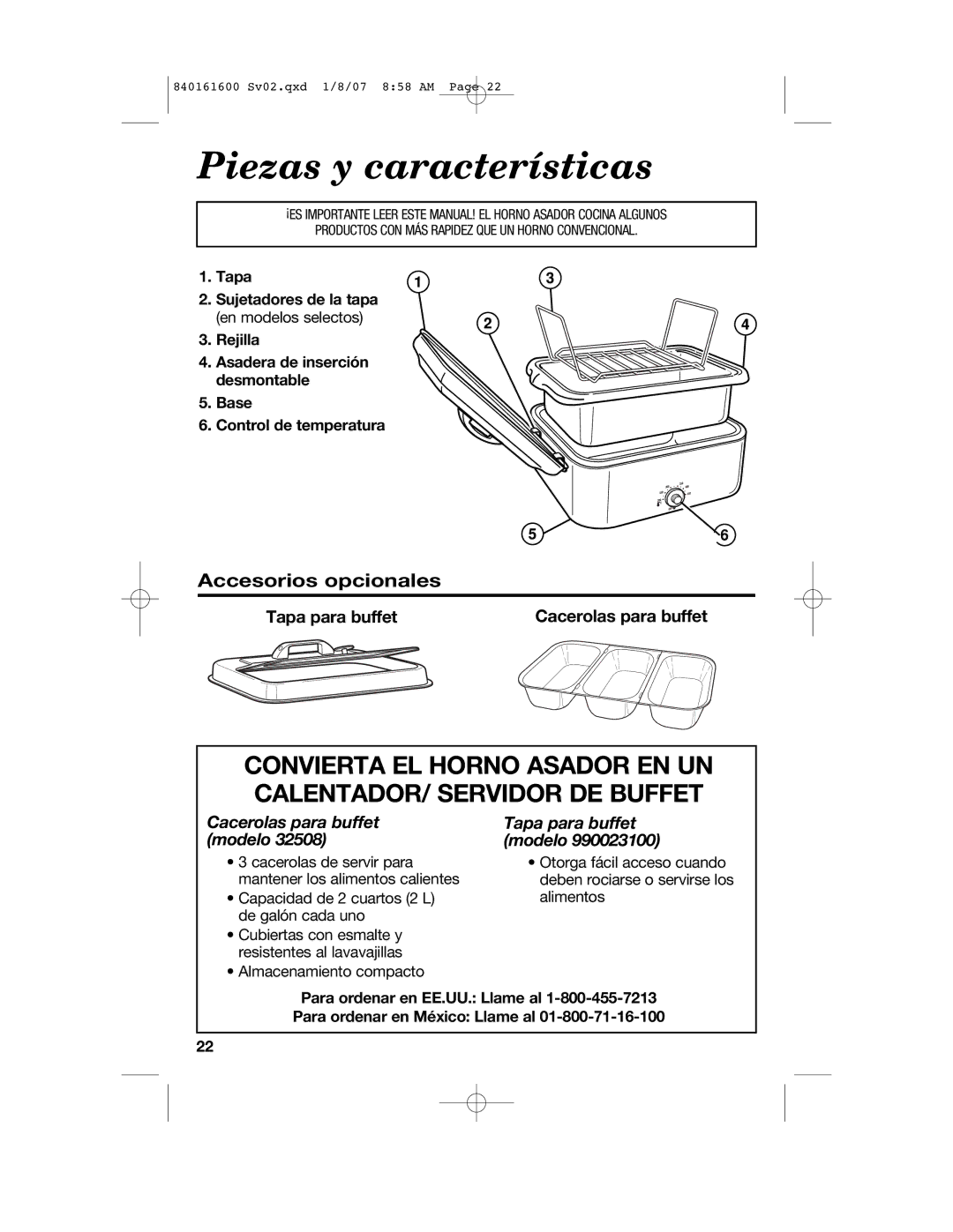 Proctor-Silex 840161600 manual Piezas y características, Accesorios opcionales, Sujetadores de la tapa en modelos selectos 