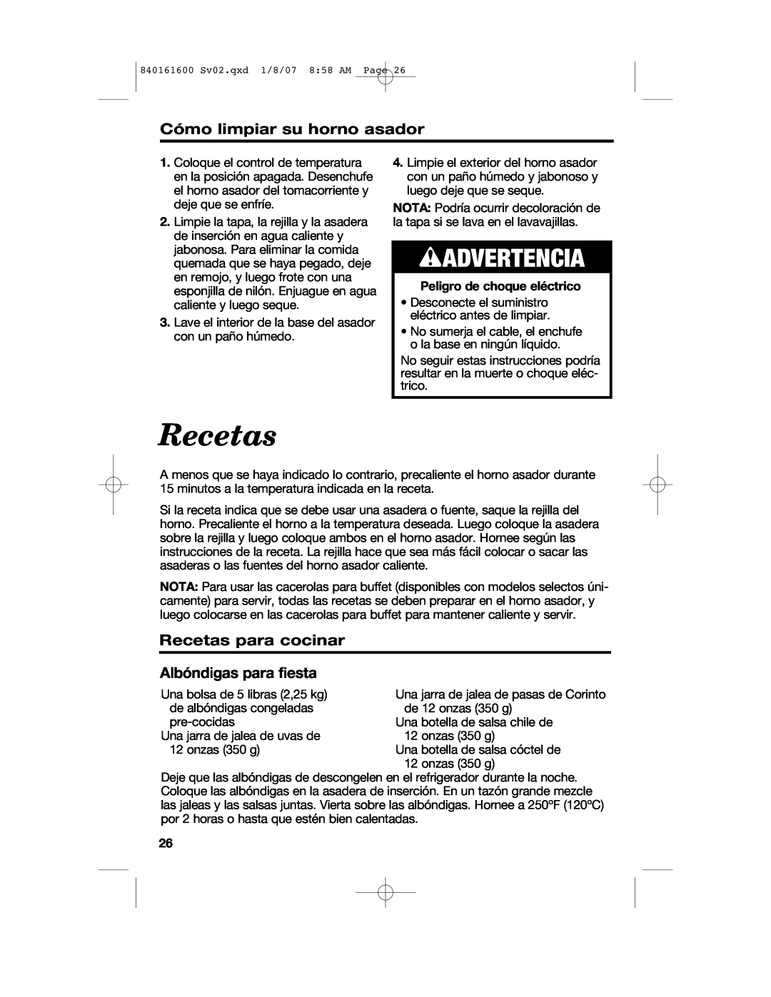 Proctor-Silex manual Cómo limpiar su horno asador, 840161600 Sv02.qxd 1/8/07 8 58 AM Page 