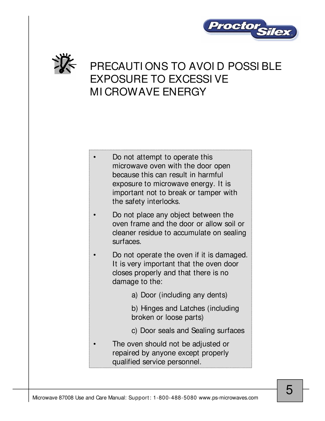 Proctor-Silex 87008 owner manual 