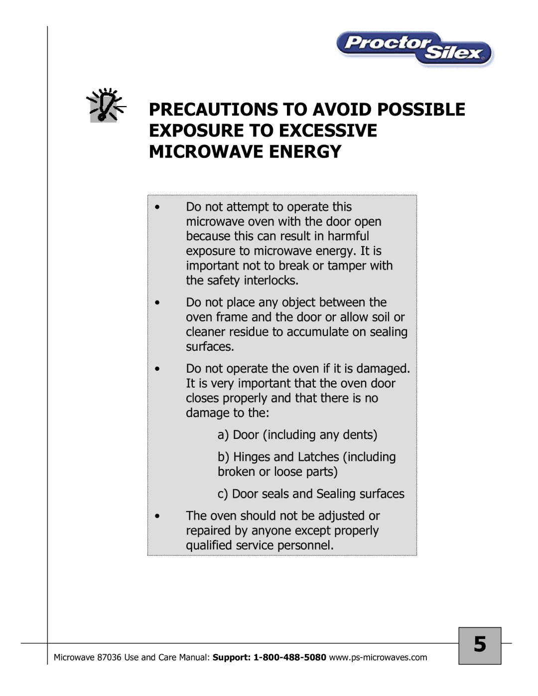 Proctor-Silex 87036 owner manual 