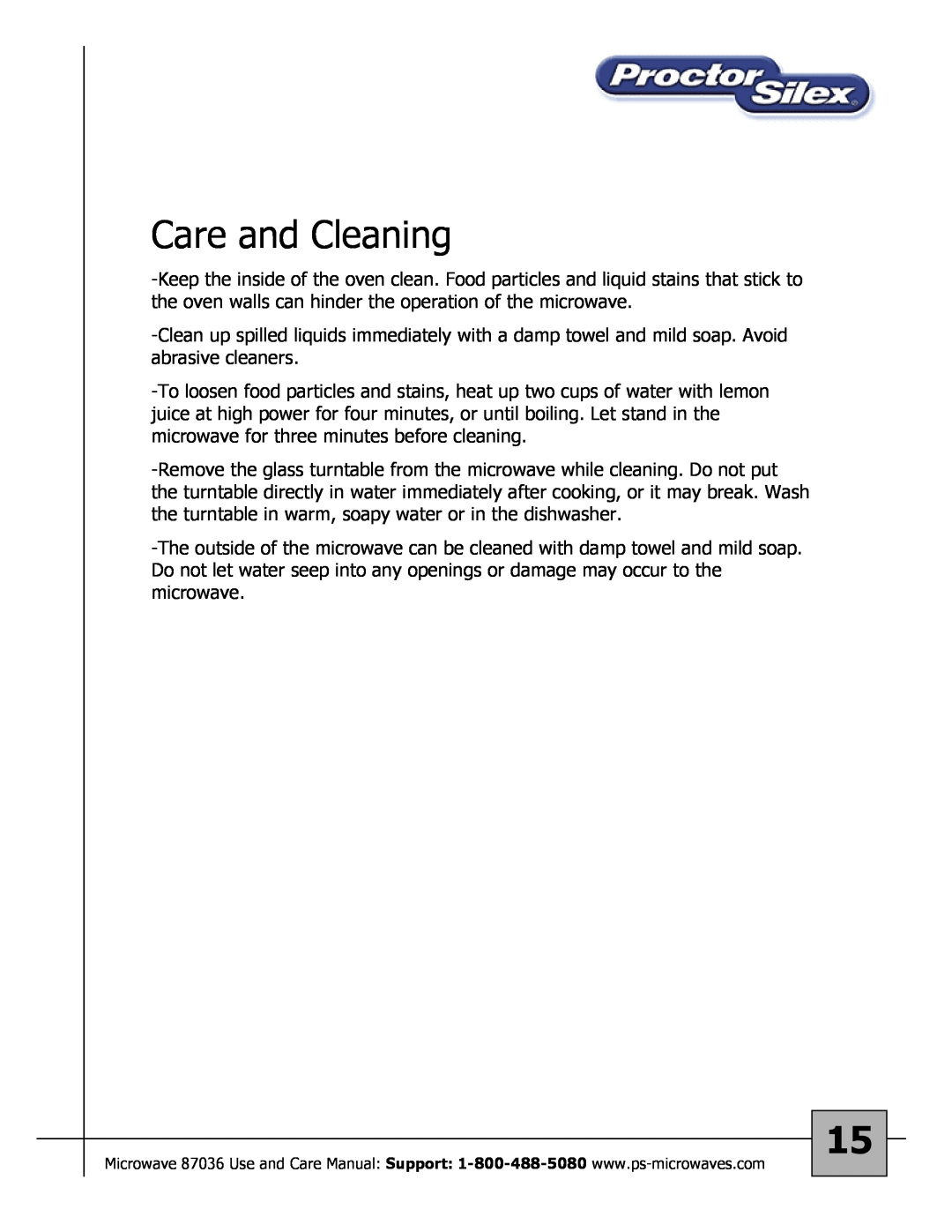 Proctor-Silex 87036 owner manual Care and Cleaning 