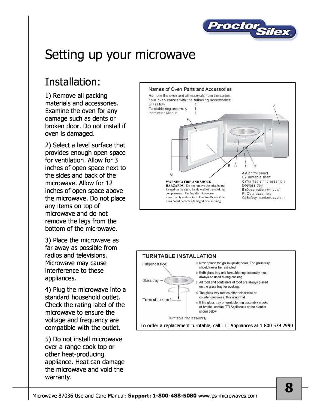 Proctor-Silex 87036 owner manual Setting up your microwave, Installation 