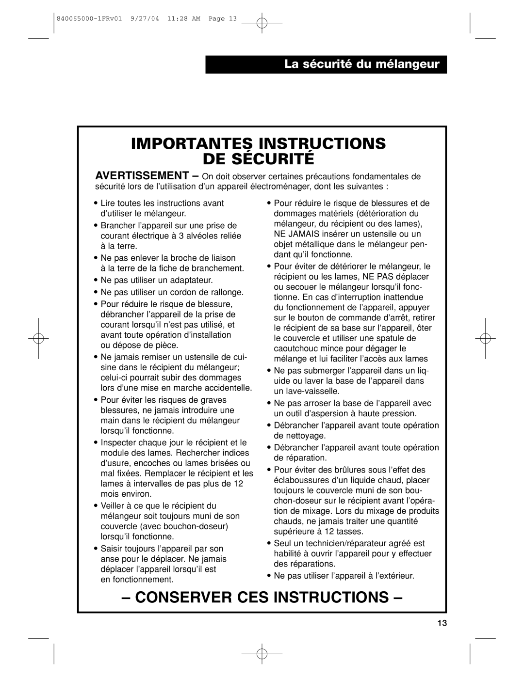 Proctor-Silex 994 operation manual Conserver CES Instructions 