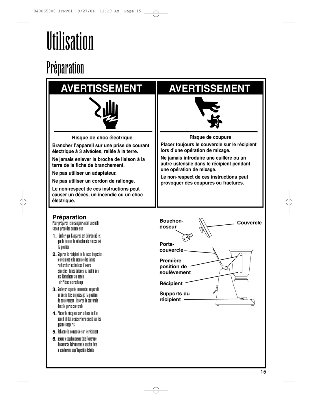 Proctor-Silex 994 operation manual Utilisation, Préparation 