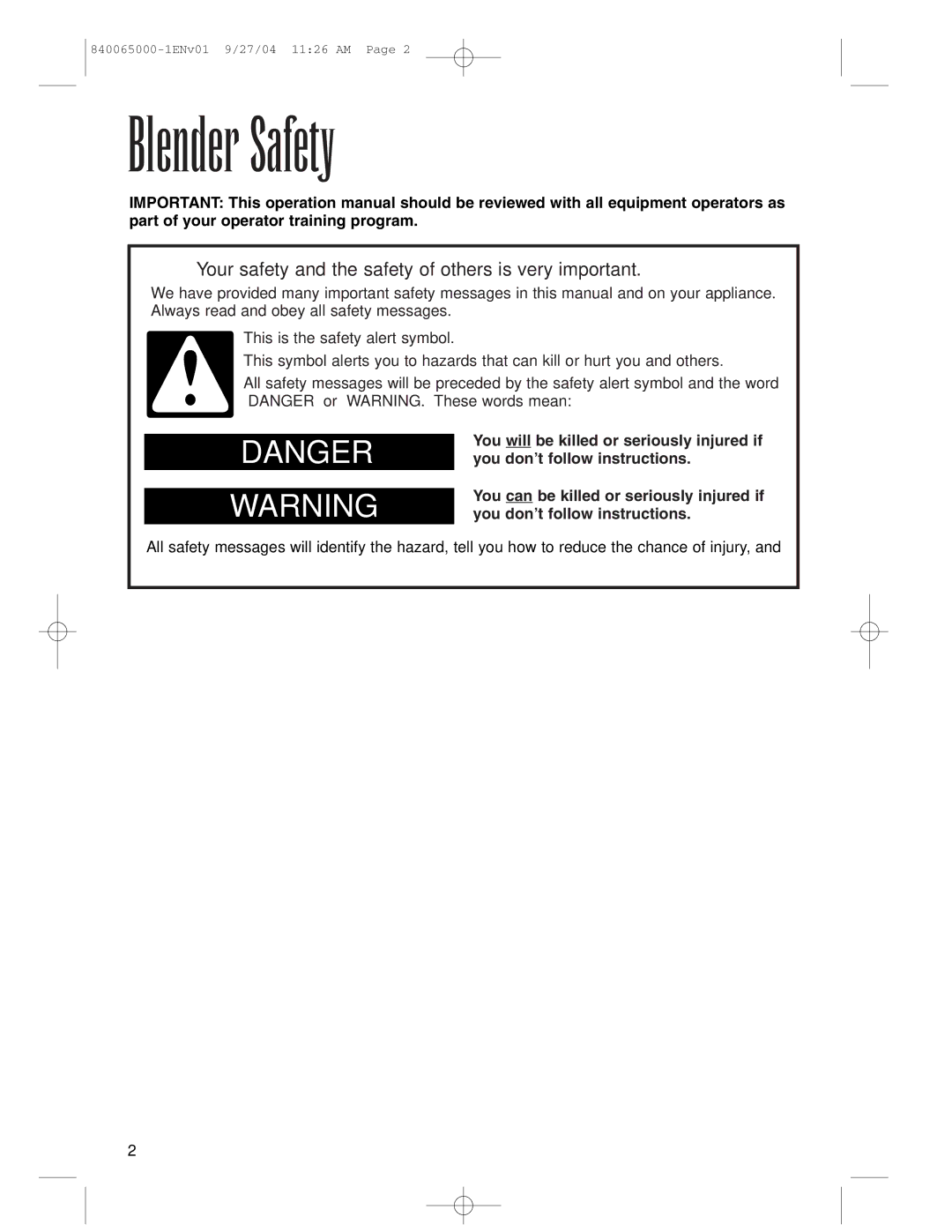 Proctor-Silex 994 operation manual Blender Safety, Your safety and the safety of others is very important 