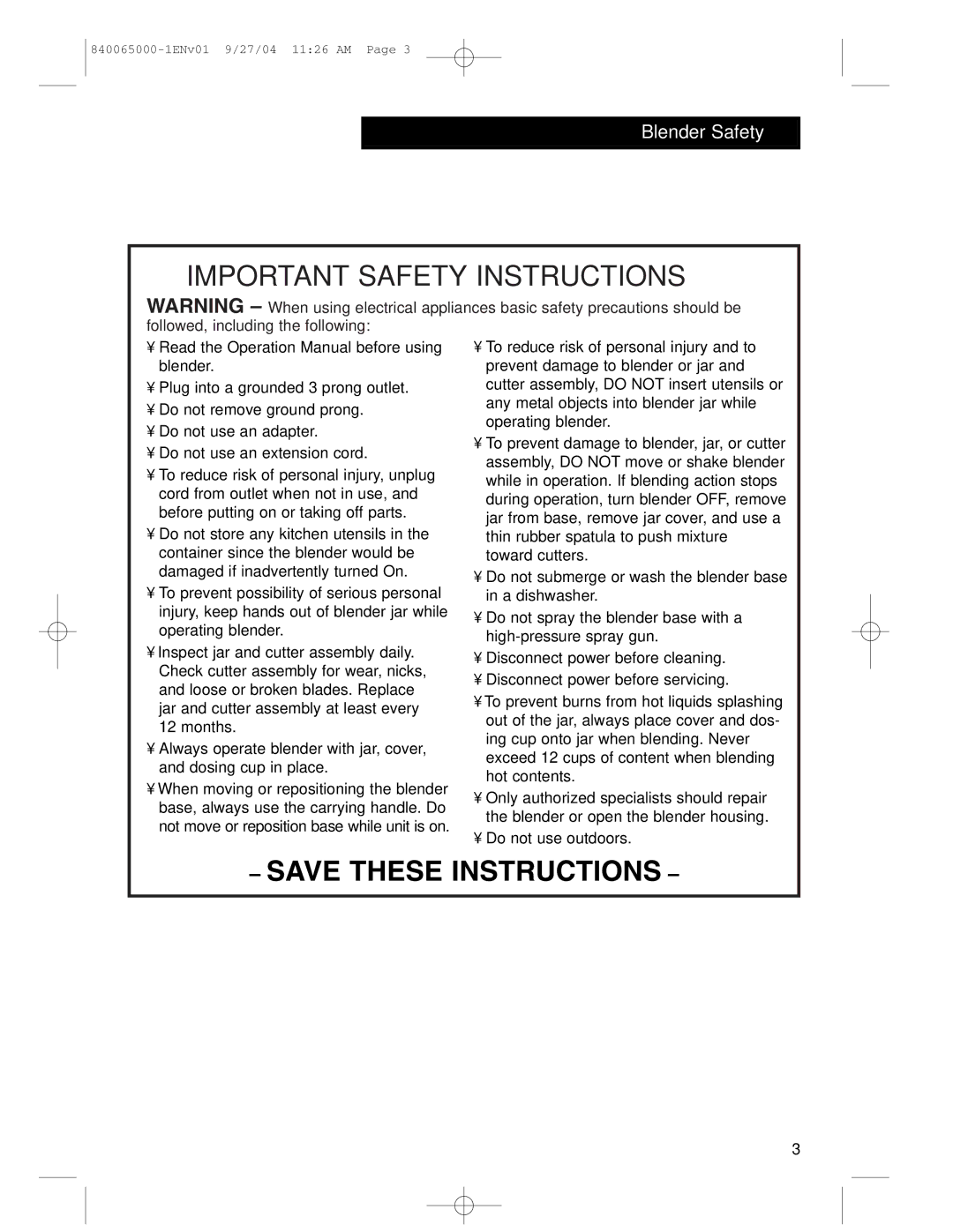 Proctor-Silex 994 operation manual Important Safety Instructions 