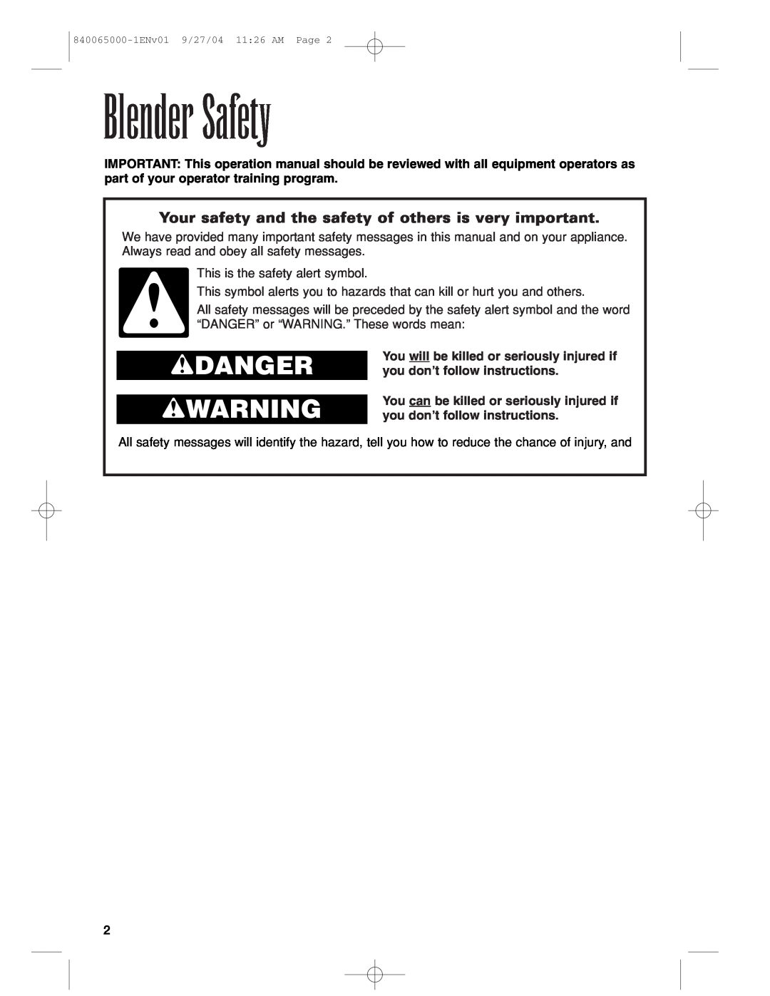Proctor-Silex 994 operation manual Blender Safety, wDANGER wWARNING 
