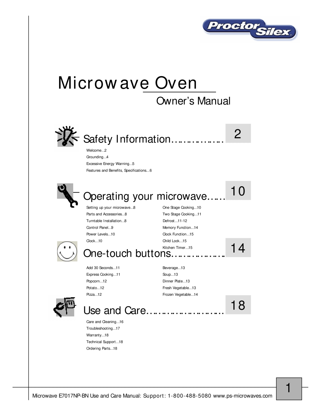Proctor-Silex E7017NP-BN owner manual Owner’s Manual Safety Information……….………, Operating your microwave……, Microwave Oven 