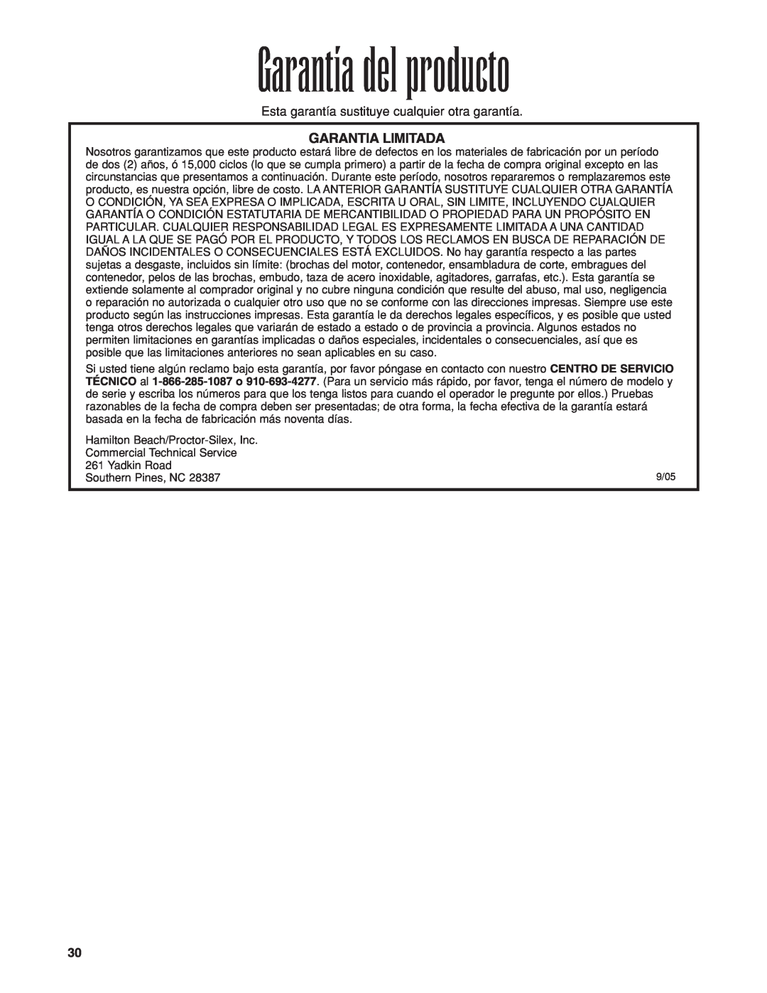 Proctor-Silex HBH450 manuel dutilisation Garantía del producto, Garantia Limitada 