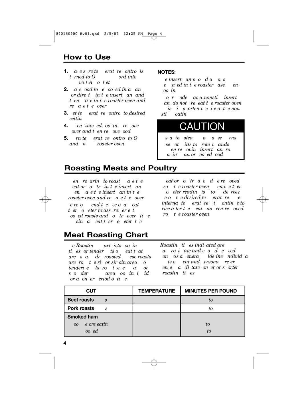 Proctor-Silex Roaster Oven, 840160900 manual Wcaution, How to Use, Roasting Meats and Poultry, Meat Roasting Chart 