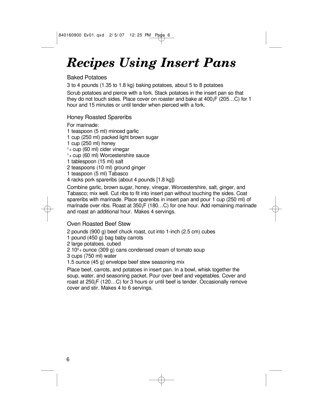 Proctor-Silex Roaster Oven Recipes Using Insert Pans, Baked Potatoes, Honey Roasted Spareribs, Oven Roasted Beef Stew 