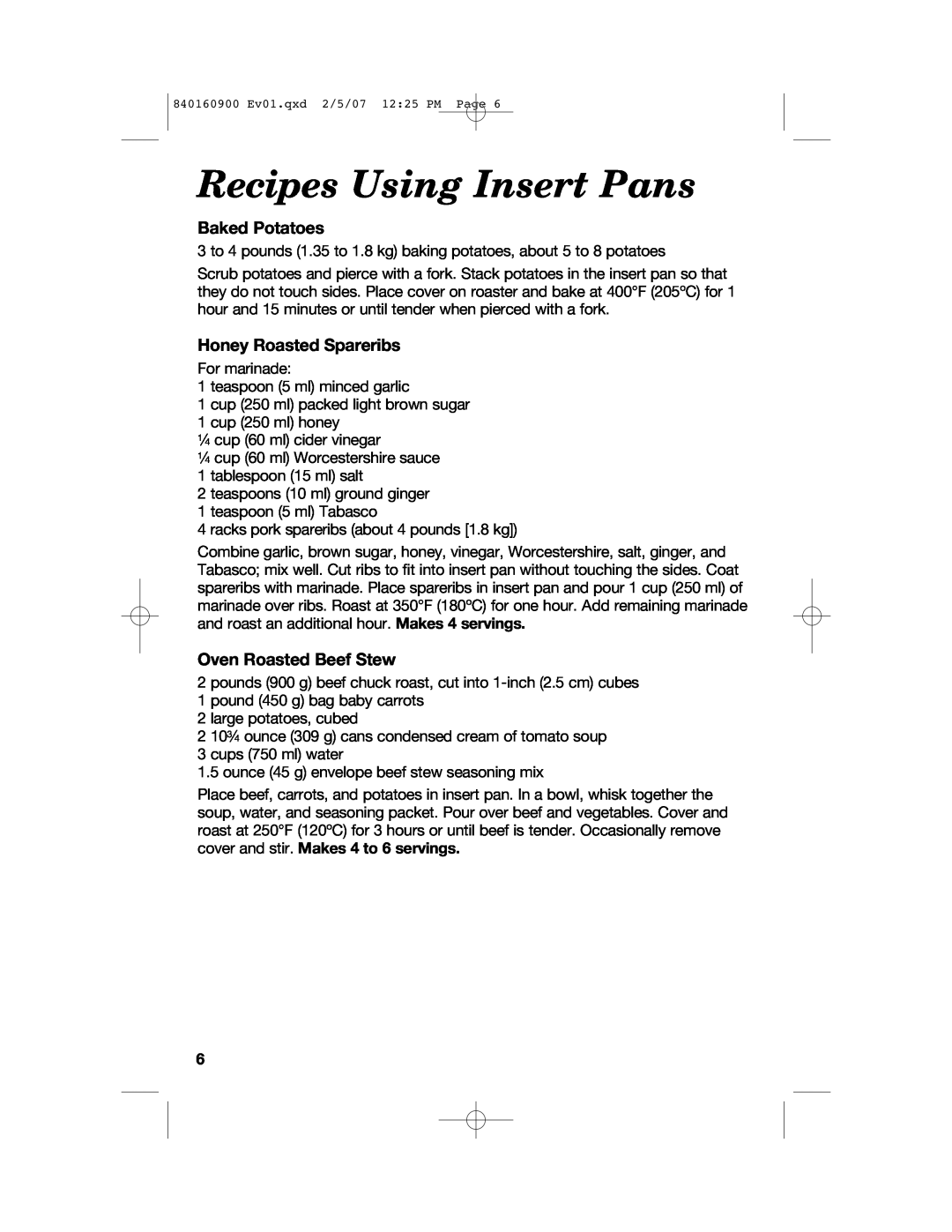 Proctor-Silex Roaster Oven Recipes Using Insert Pans, Baked Potatoes, Honey Roasted Spareribs, Oven Roasted Beef Stew 