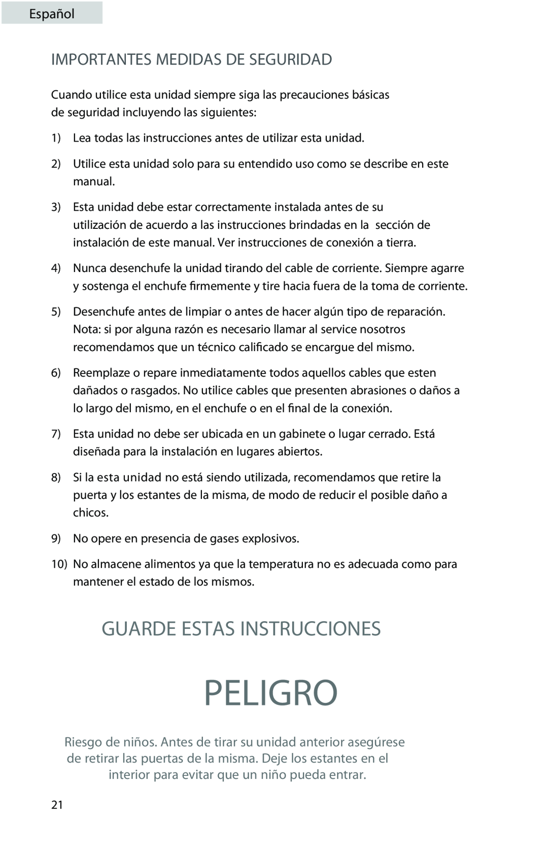 Professional Series PS72001 user manual Peligro, Guarde Estas Instrucciones, Importantes Medidas De Seguridad, Español 