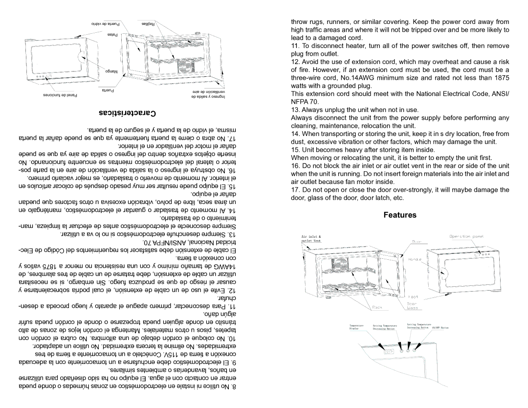 Professional Series PS72082 user manual Características, Features 