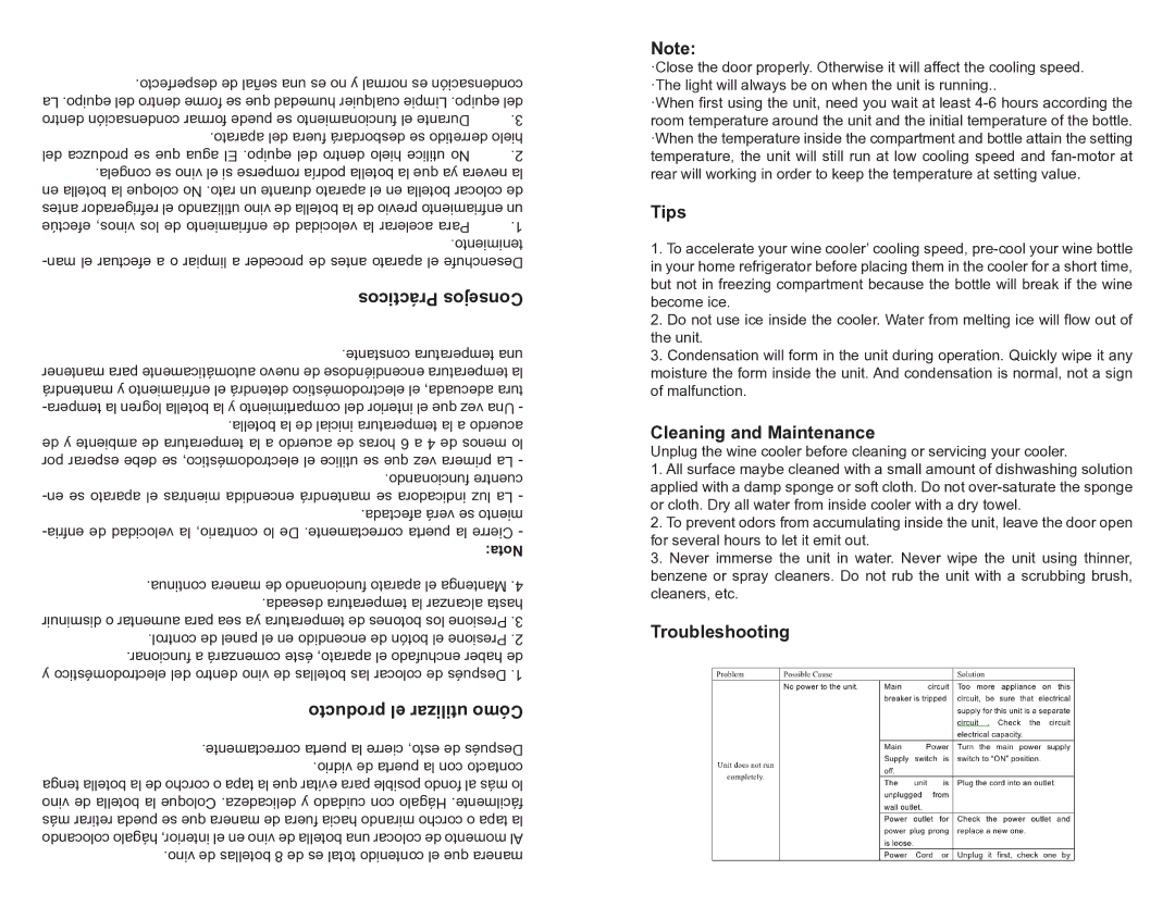 Professional Series PS72082 user manual Producto el utilizar Cómo, Tips, Cleaning and Maintenance, Troubleshooting, Nota 