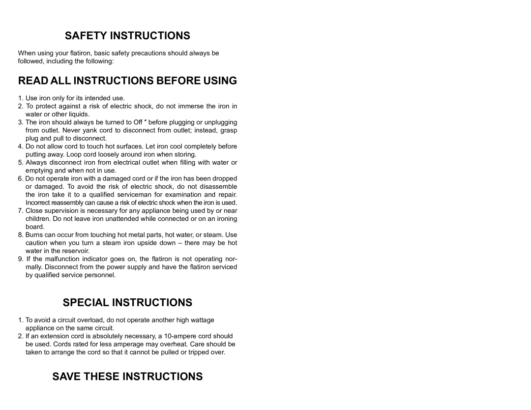 Professional Series PS74181 user manual Safety Instructions, Read ALL Instructions Before Using, Special Instructions 