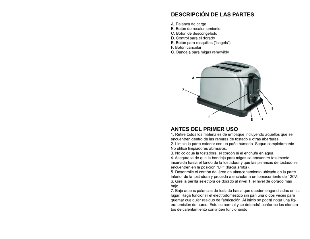 Professional Series PS77401 user manual Descripción DE LAS Partes, Antes DEL Primer USO 