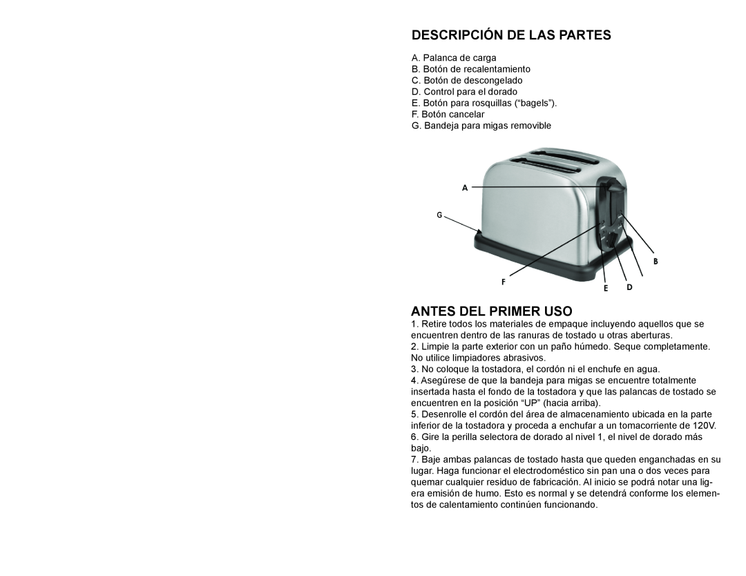Professional Series PS77401 user manual Descripción De Las Partes, Antes Del Primer Uso 