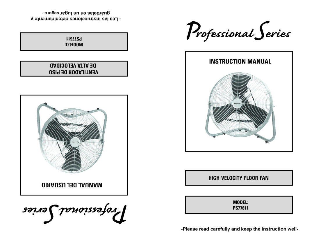 Professional Series PS77611 instruction manual Usuario DEL Manual, High velocity floor fan 