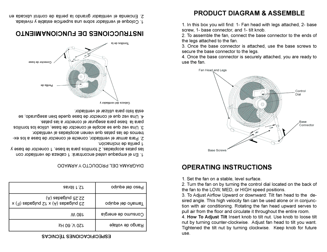 Professional Series PS77611 instruction manual Product Diagram & Assemble, Operating Instructions 