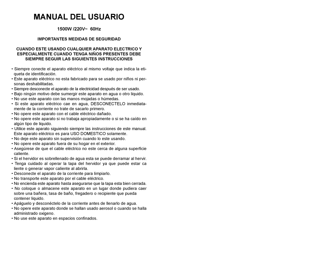 Professional Series PS77692 user manual Manual Del Usuario, 1500W /220V~ 60Hz, Importantes Medidas De Seguridad 