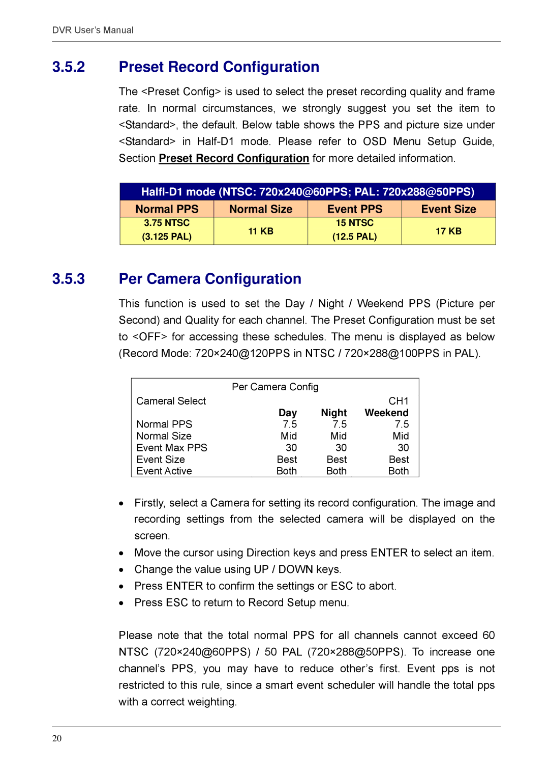 Proficient Audio Systems 00P3DG090DSEB3 user manual Preset Record Configuration, Per Camera Configuration 