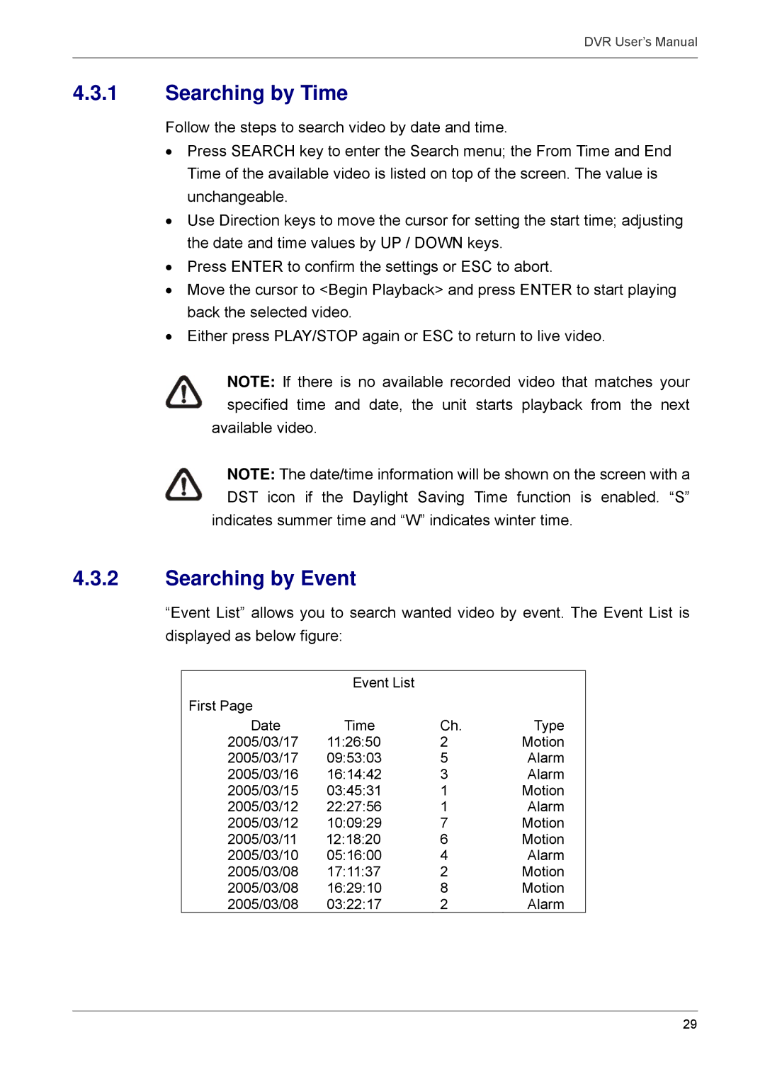 Proficient Audio Systems 00P3DG090DSEB3 user manual Searching by Time, Searching by Event 